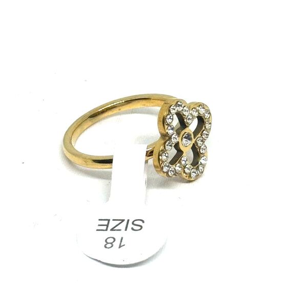 Gold Tone Crystal Rhinestone Clover Stainless Steel Fashion Ring SZ 7 - Picture 8 of 9